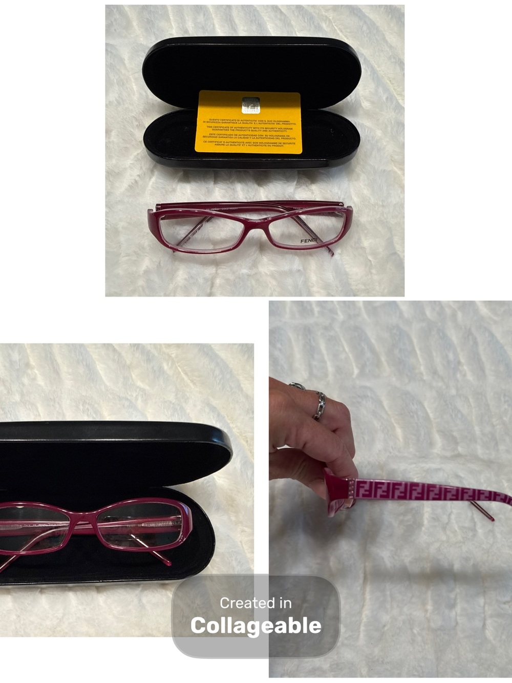 Fendi Pink Burgundy FF-Pattern Temple Women's Glasses